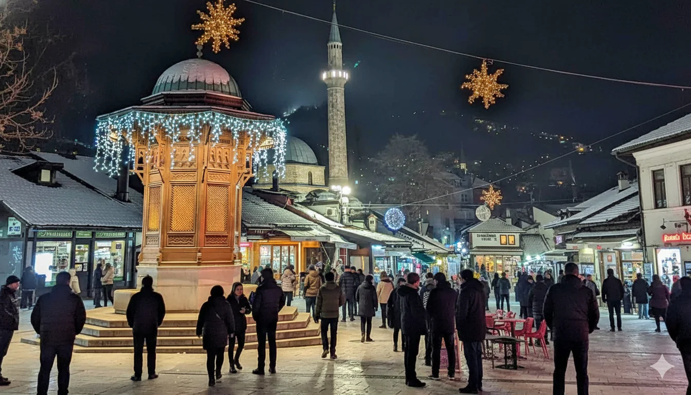 Sebilj fountain in Baščaršija old town Sarajevo at night